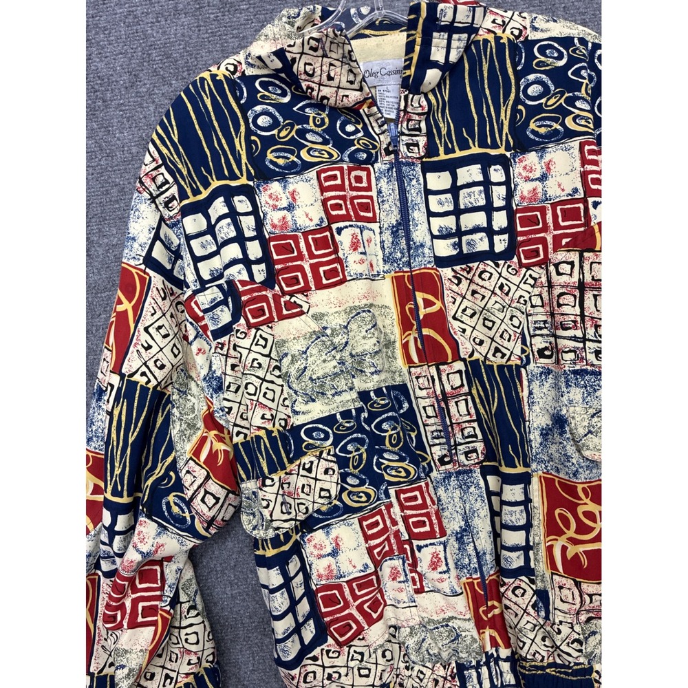 Vintage Olga Cassini Geometric Abstract Full Zip Windbreaker Jacket Large